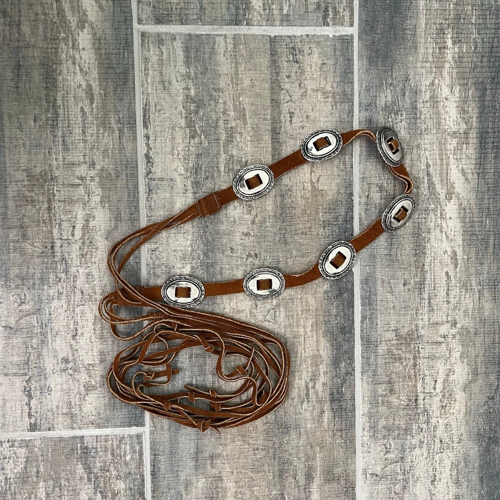 Brown Suede Concho Belt Adjustable Tie Western Boho Festival coastal cowgirl - Picture 4 of 9